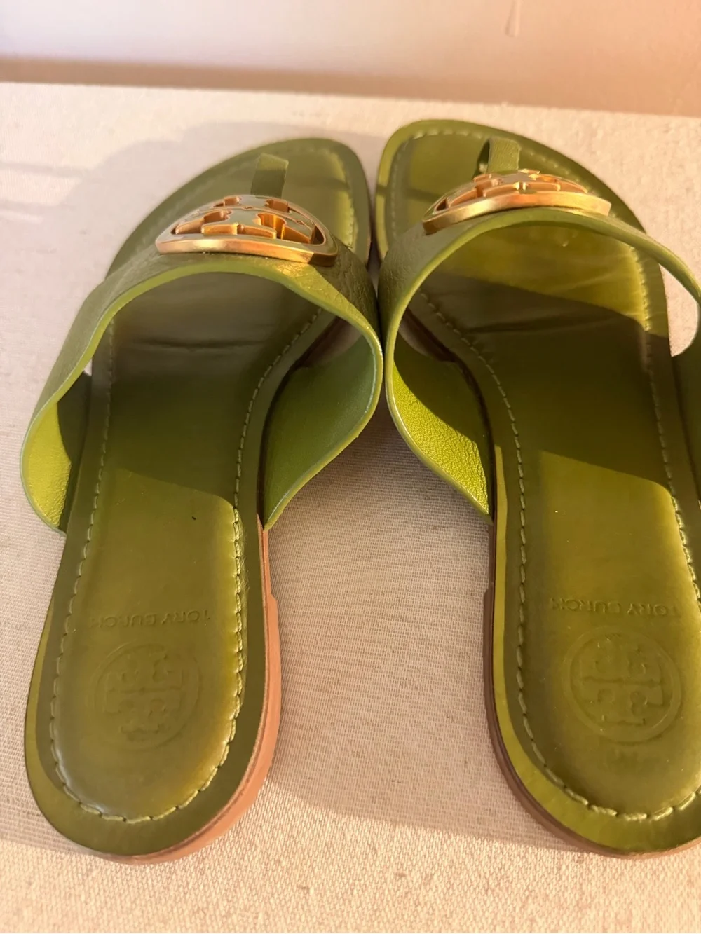 Tory Burch Olive Green Logo Thong Sandals